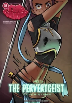 Mujer en top corto con senos erectos y shorts ajustados, cintura al descubierto, posa sensual con espada NSFW