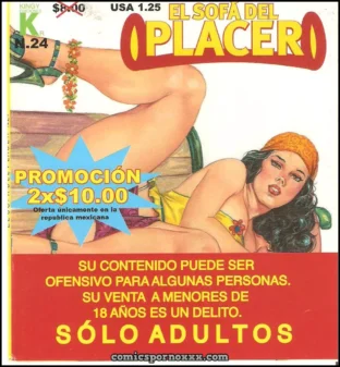 Mujer en bikini amarillo con tacones verdes y diadema naranja recostada, piernas abiertas vulva expuesta, promoción 2x10