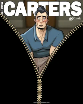 Hombre con camisa azul desabrochada por cremallera mostrando pecho y pubis velloso en Meet The Carters Parte 11