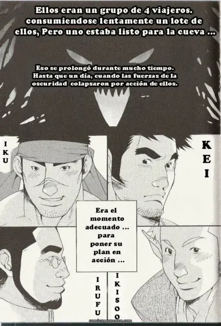 Ellos crean un grupo de 4 viadores, comiendo algo que no está claro, pero parece una especie de gato o gato con alas. +18 nsfw