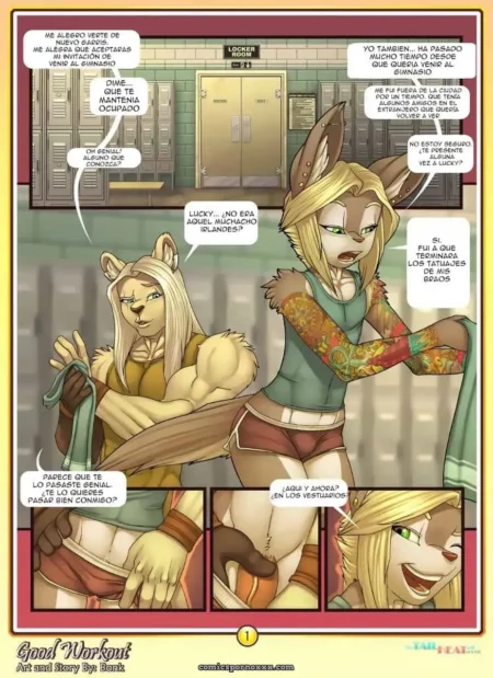 Una imagen de una mujer con un conejo al lado que dice ¡Hola! ¿Qué pasa? en el diálogo. +18 nsfw