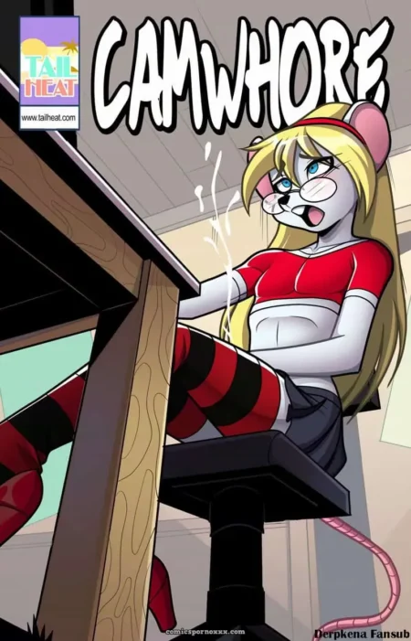 Camwhore es una perra que se sienta en un tabulete con sus piernas abiertas. +18 nsfw