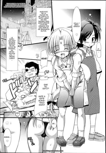 Un elfo sonríe mientras sostiene a una chicacon una sonrisa en la cara. +18 nsfw