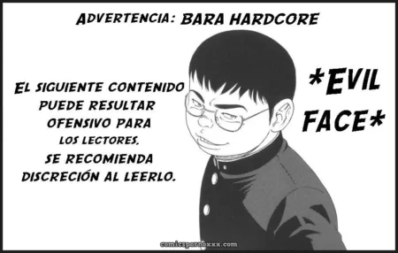 El personaje es un joven con gafas y una expresión seria, vestido de uniforme y mirando hacia el fondo. +18 nsfw