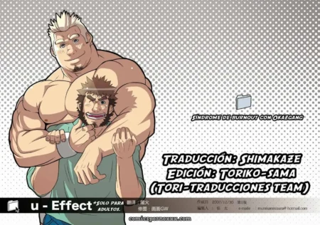 El efecto muestra a un hombre con barba abrazando a otro hombre, ambos son dibujos animados. +18 nsfw