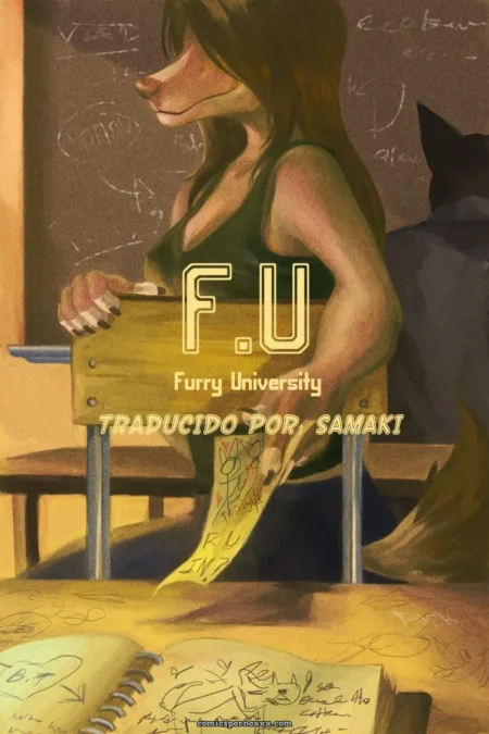 Furry University, personaje femenino con cuernos, escribiendo en cuaderno. +18 nsfw