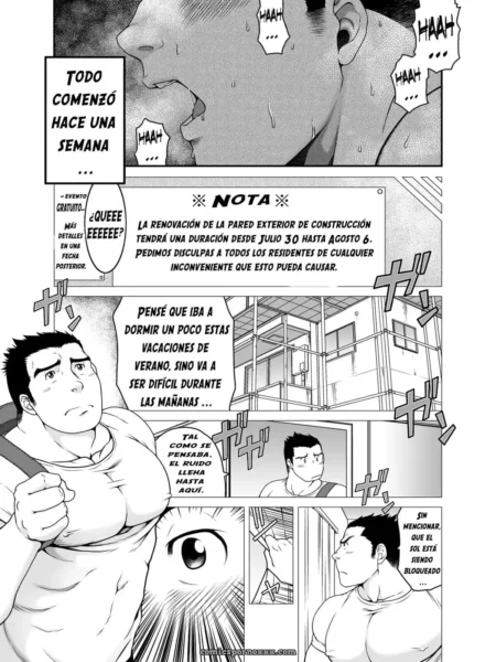 Hombre en pijama blanco y camiseta blanca, mirando hacia arriba con expresión cansada. Texto: Todito comenzó hace una semana.... +18 nsfw