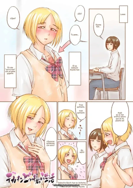 Chica rubia con peinado bob y blusa blanca con lazo rosa. +18 nsfw