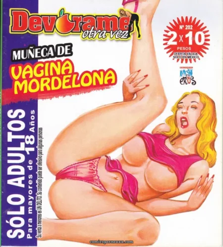 Mujer en bikini rosa con labios abiertos, brazo levantado, fondo azul y rojo. +18 nsfw