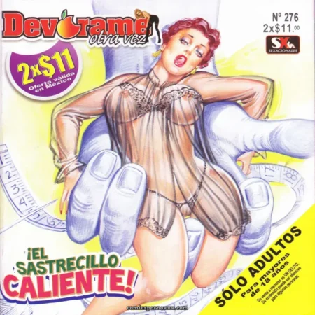 Revista de cómics para adultos con una mujer en bikini y medias azules.