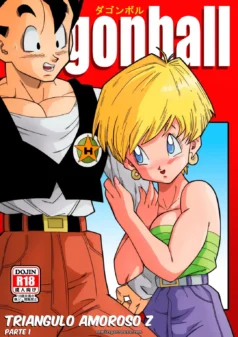 Android 18 en top verde ajustado, Goku toca sus senos mientras la abraza en Triángulo Amoroso Z erótico
