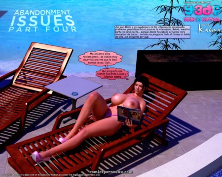 Mujer en bikini morado con tetas grandes y piernas abiertas leyendo revista en tumbona junto a piscina +18 nsfw