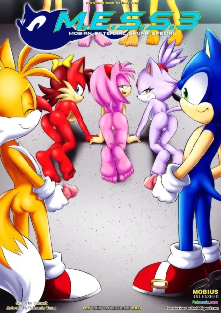 Tails, Knuckles, Amy, Cream y Sonic follando con penetraciones, besos y toques íntimos entre ellos