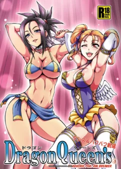 Dragon Queen's #4: Mujeres con bikinis azul-dorados, una morada y rubia con alas, senos y caderas expuestas en poses eróticas.