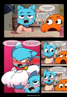 Gato azul de Lusty World Of Nicole #3 con tetas grandes sonrojado mientras otro le toca las tetas en escena sexual explícita