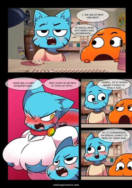 Gato azul de Lusty World Of Nicole #3 con tetas grandes sonrojado mientras otro le toca las tetas en escena sexual explícita