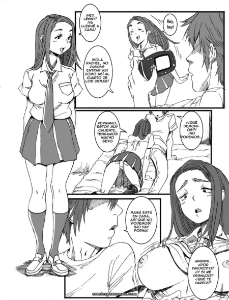 Hermana en uniforme escolar con falda corta recibe sexo oral y es follada por su hermano con cámara