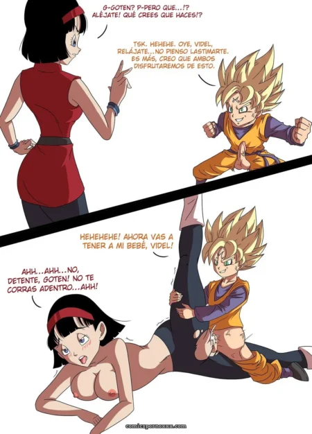 Goten Super Saiyan folla a Videl en cuatro y eyacula dentro en cómic erótico NSFW de Dragon Ball +18 nsfw