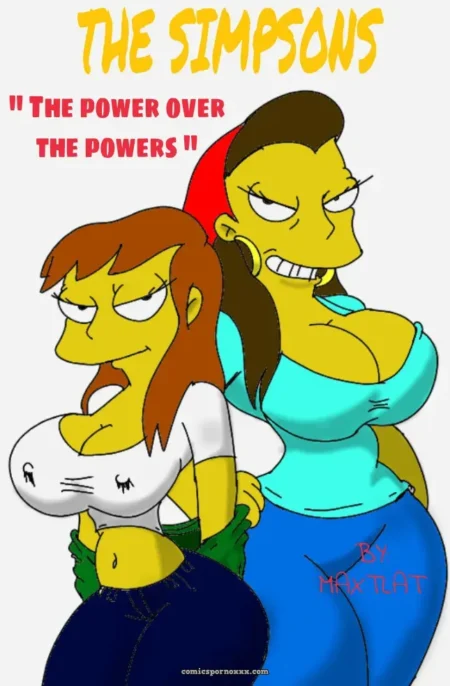 Over The Powers mujeres de tetas grandes: una en camiseta blanca y shorts verdes, la otra con top azul manoseándola