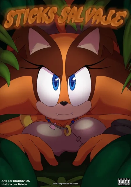 Sticks Salvaje en jungla con tetas al aire, sudor en su pelaje, frotando su clit entre hojas verdes con mirada lujuriosa +18 nsfw