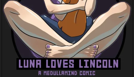 Luna con piernas abiertas, vulva expuesta en ropa azul ajustada, uñas moradas en pies, Luna Loves Lincoln