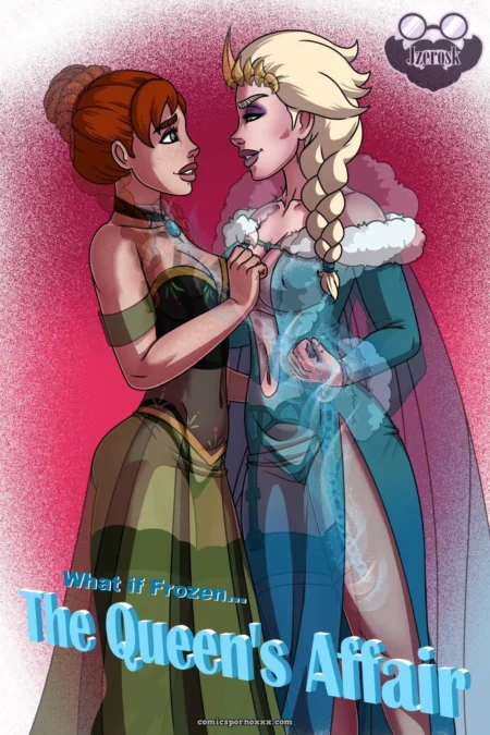 Anna y Elsa de Frozen en pasión, manos en pechos, bocas cerca, vestidos ceñidos con transparencias y piel al descubierto