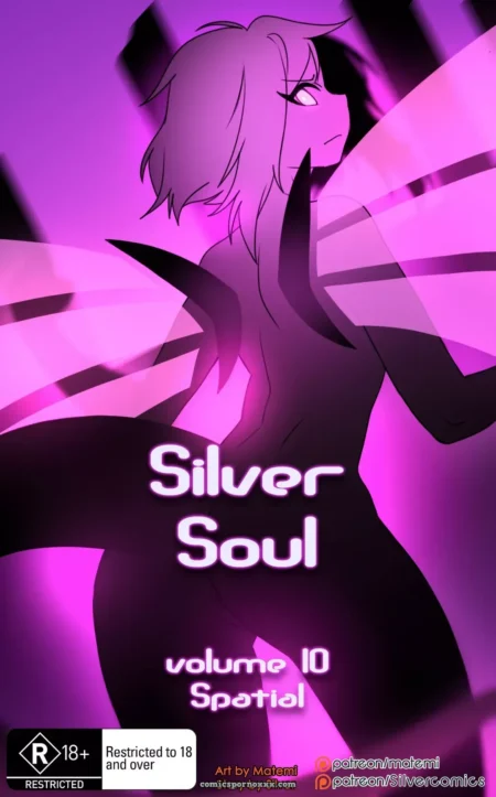 Silueta oscura de mujer anime con alas moradas, curvas expuestas y pose sexual en Silver Soul #10 Spatial NSFW