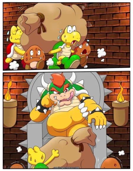 Princesa Daisy puta recibe anal de Bowser en trono mientras Koopa y Goomba miran el saco