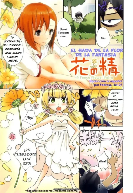 Chica escolar con bragas de nailon 100% muestra vagina mientras hada de flor en vestido blanco la toca