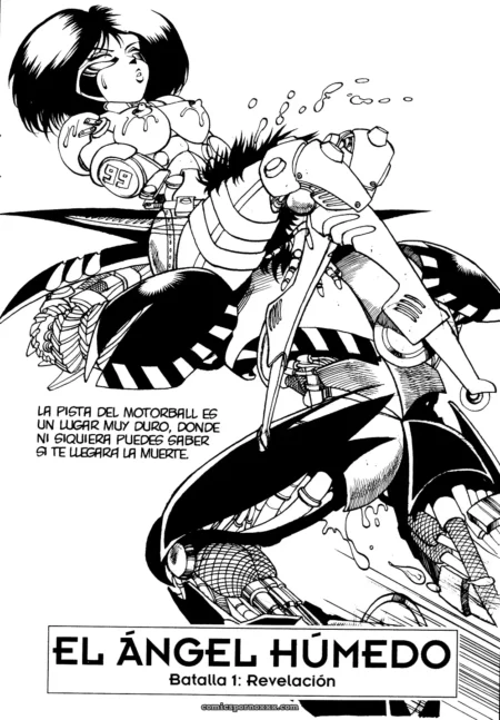 Ángel húmedo monta moto de Motorball con traje ajustado mostrando tetas y jugo sexual goteando en pista dura