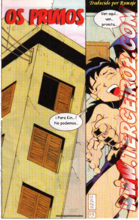 Primo agarra polla dura mientras primita gime ven aquí primita frente a casa amarilla en cómic erótico prohibido