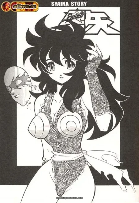 Shaina con senos abultados en armadura ajustada, tanga ajustado marcando su entrepierna y mirada seductora