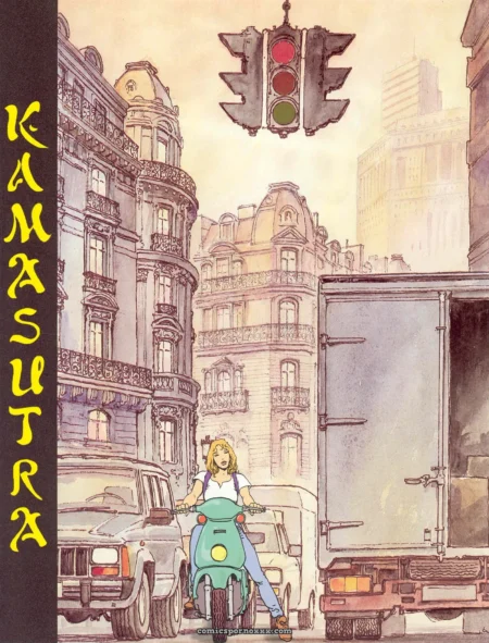 Rubia en posición del loto montando a hombre mientras es penetrada profundamente con pene erecto en calle urbana entre edificios y semáforo