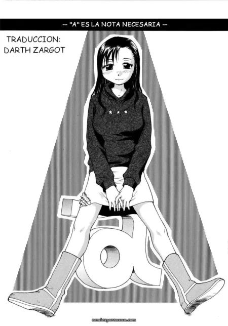 Mujer con hoodie y falda corta, piernas abiertas sobre A, vulva y muslos expuestos, botas altas manga blanco y negro