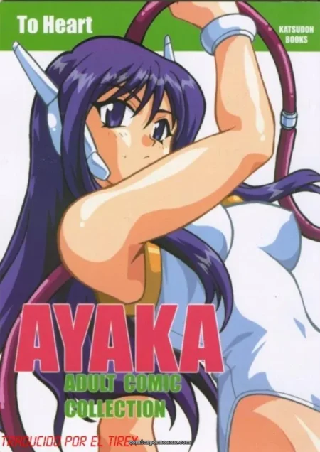 Ayaka cabello morado y cuernos sostiene manguera en entrepierna traje blanco ajustado erotismo explícito