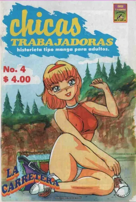 Mujer con top rojo ajustado arrodillada en la carretera ajustando zapatillas blancas con piernas abiertas y escote pronunciado.