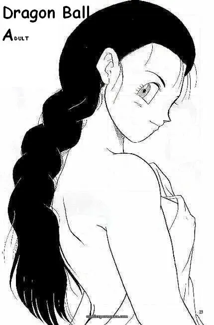 Dragon Ball Adultos: Mujer con trenza larga, espalda desnuda, tirante caído y pezones erectos mirando atrás