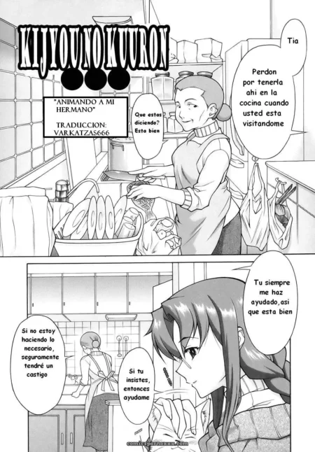 Tía con delantal masturba a adolescente en cocina, gimiendo por su hermano con fluidos sexuales en encimera.