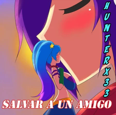 Mujer de cabello azul con escote pronunciado frente al rostro sonrojado de una mujer de cabello púrpura.