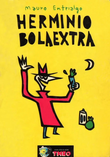Ilustración de Herminio Bolaextra con un pene erecto goteando en su mano sobre fondo amarillo.