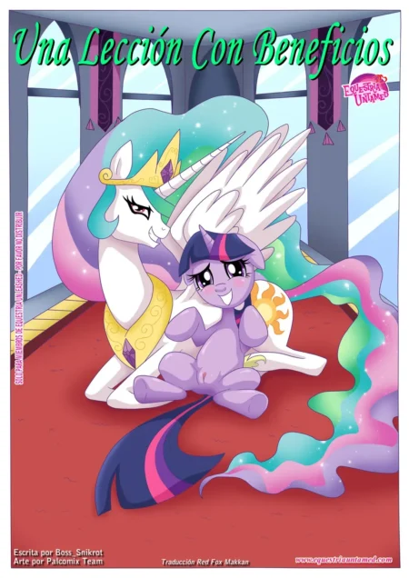Princesa Celestia follando a Twilight Sparkle mientras le chupa el clítoris con la lengua.