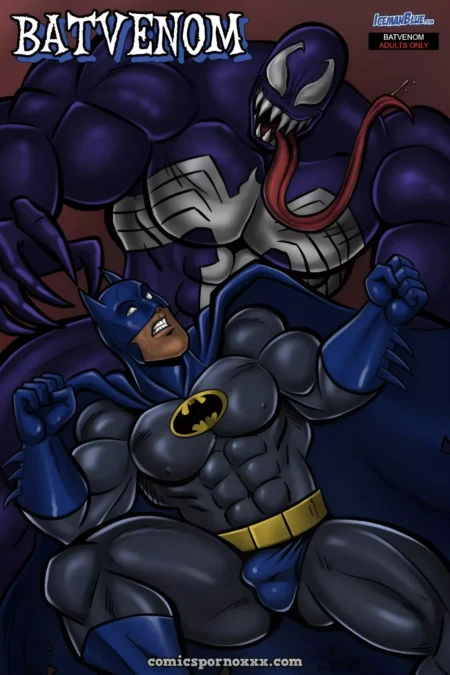 Venom domina a Batman tumbado en el suelo preparándose para cogérselo por el culo.