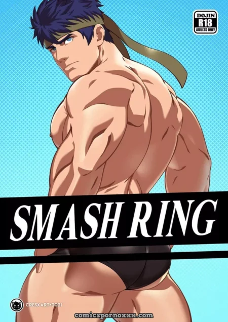 Hombre musculoso de Fire Emblem con torso desnudo y braguitas negras ajustadas marcando sus glúteos.