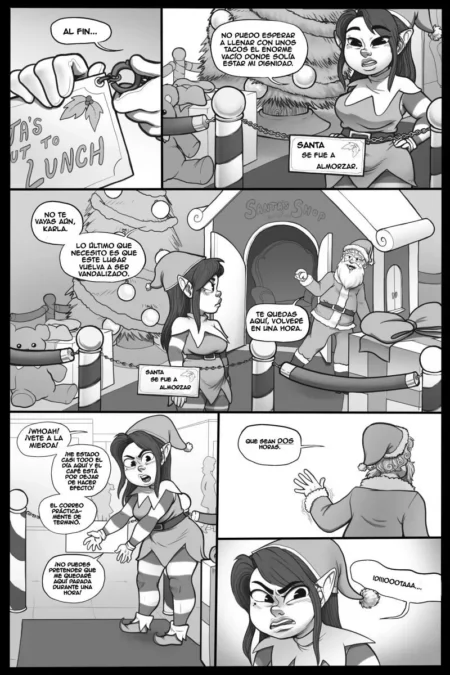 Cómic erótico de elfa navideña encadenada y excitada esperando a Santa Claus.