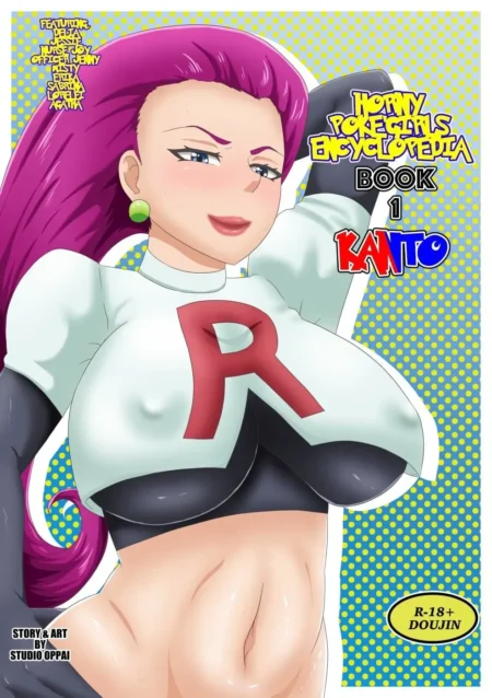 Jessie del Team Rocket con pechos enormes que deforman su camiseta blanca y abdomen expuesto en pose provocativa.