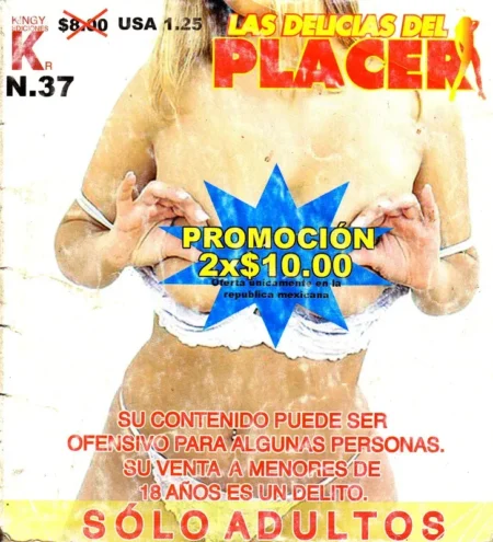 Mujer rubia con lencería blanca ajustada y pechos descubiertos posando para la revista Las Delicias Del Placer N.37.