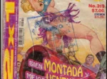 Rubia con bikini azul y falda corta montada sobre un hombre mientras exhibe sus glúteos en la portada de Las Chambeadoras.