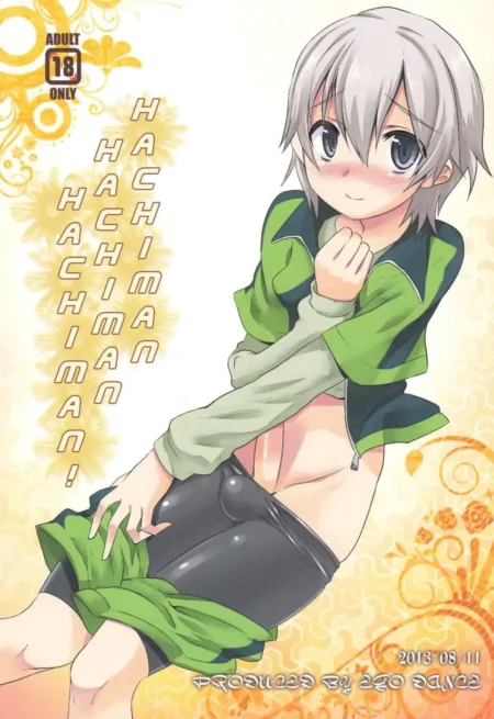 Hachiman Hikigaya con ropa femenina y falda levantada mostrando sus bragas negras ajustadas y abdomen descubierto.