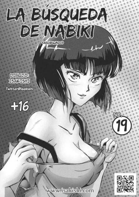 Nabiki Tendo bajando su blusa para mostrar sus pechos desnudos en un dibujo manga erótico.