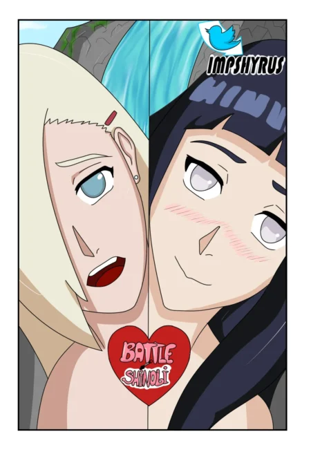 Primer plano de Ino y Hinata desnudas y excitadas con los pechos expuestos en Battle Shinobi 3.